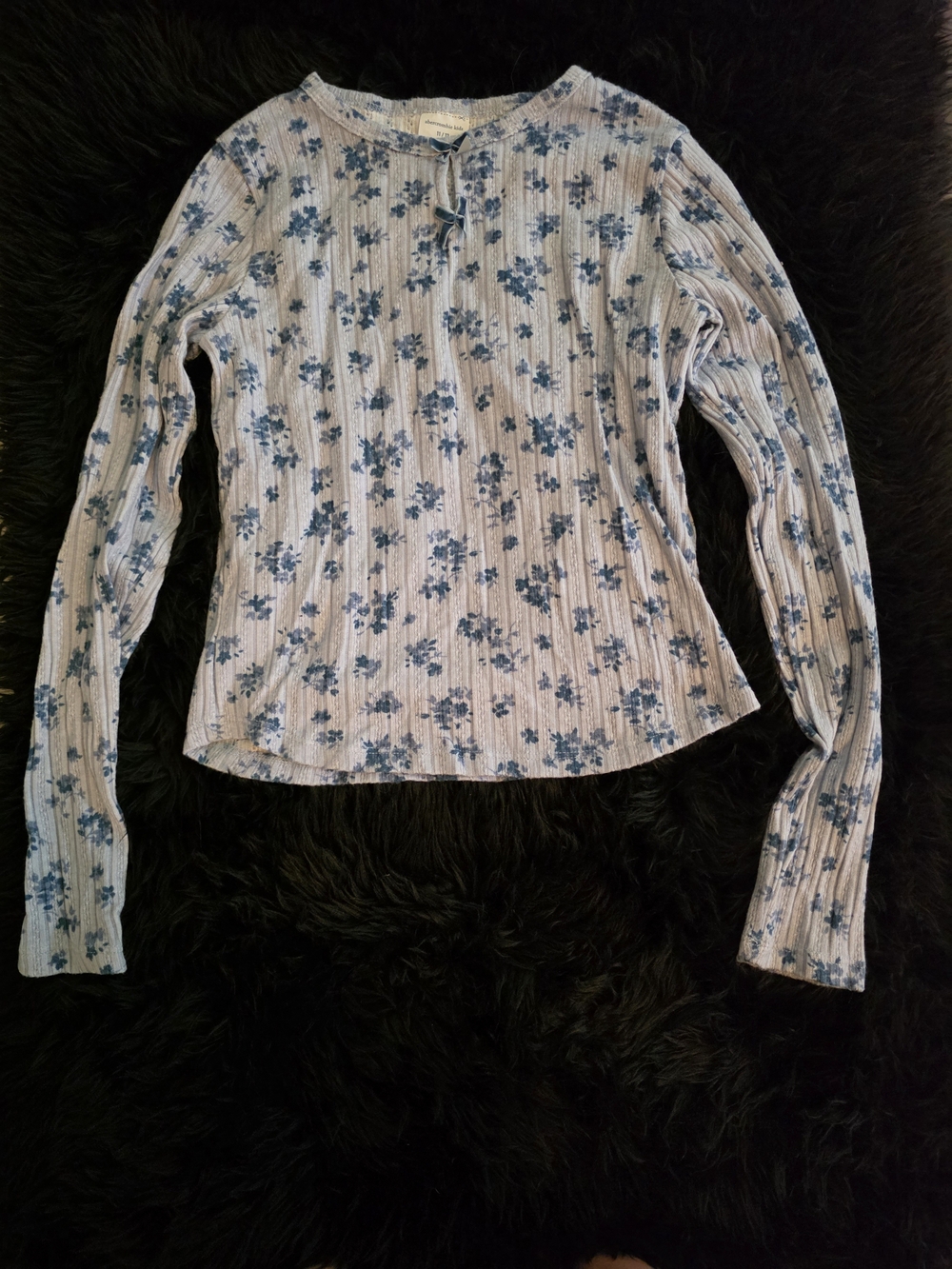abercrombie kids Light Blue Floral Ribbed Long-Sleeve Top